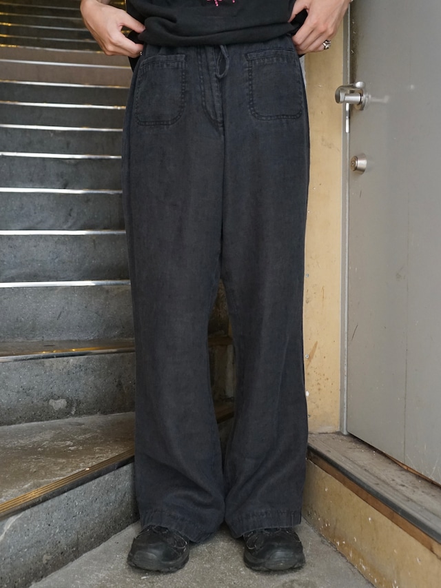 ［W68 L105］myOwn Black Linen Blend Drawstring Relaxed Wide Leg Easy Pants