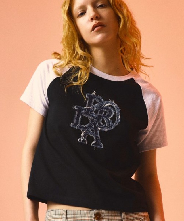 [PRENDA] COMBINATION DENIM PATCH TEE BLACK