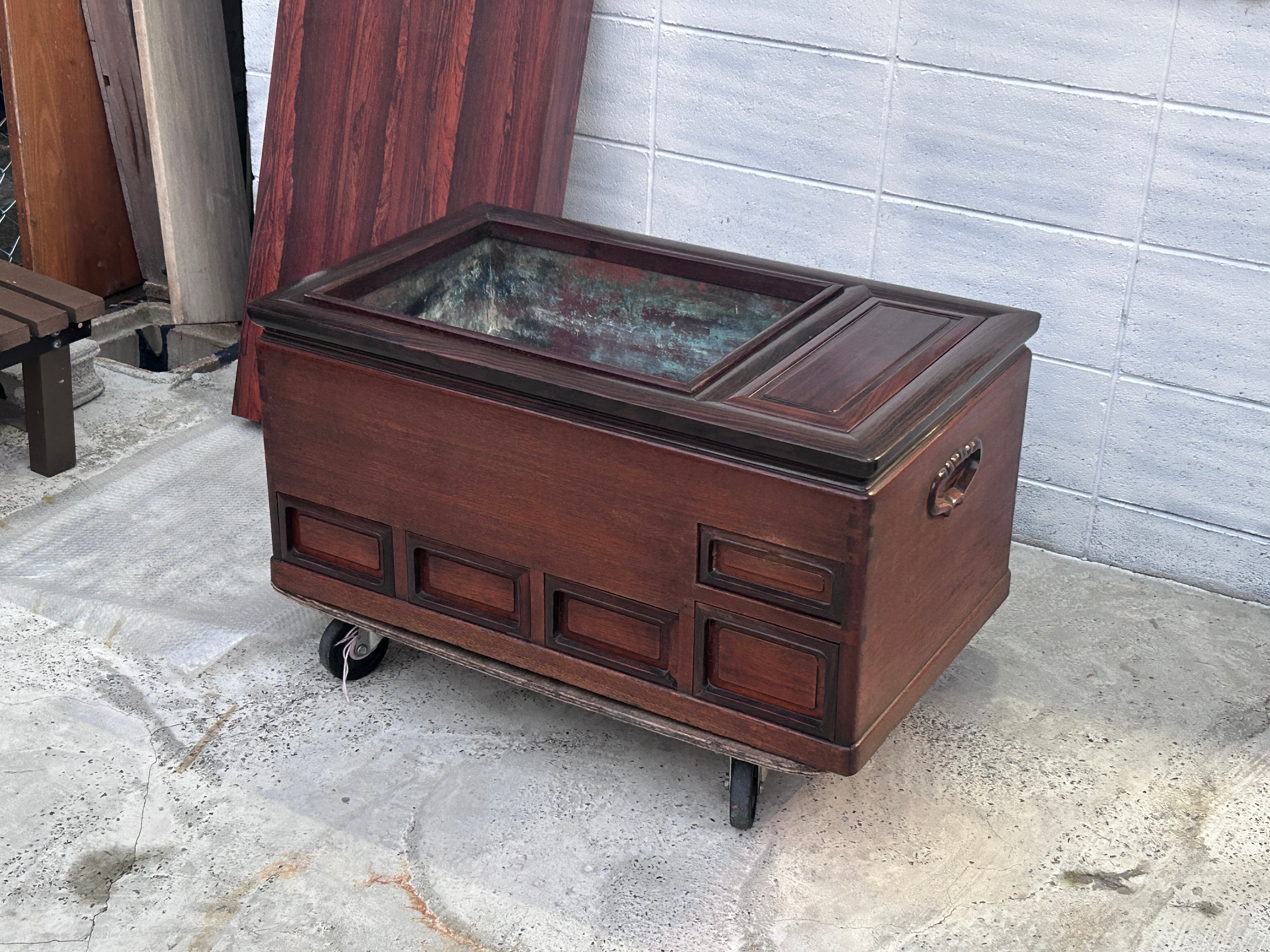 長火鉢 関東火鉢 角火鉢 囲炉裏 木製 唐木 無垢材 幅約85cm 蓋付き 飾  