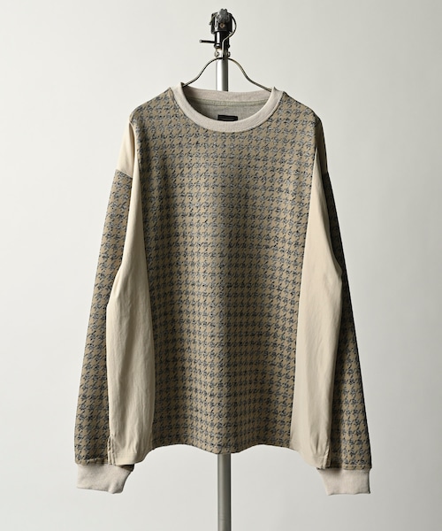 MMMM Side flannel switching crew neck Houndstooth pattern (BEG) 14025M24