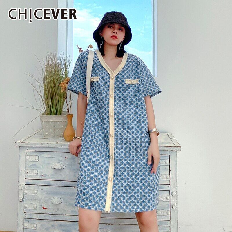 CHICEVER刺繡ドレスレディースVネック半袖パッチワークパールヒットカラーヴィンテージミニドレス2020夏 ショート ハーフスリーブ 刺繍 サマー 夏物 真珠 ビンテージ 6base539411646286