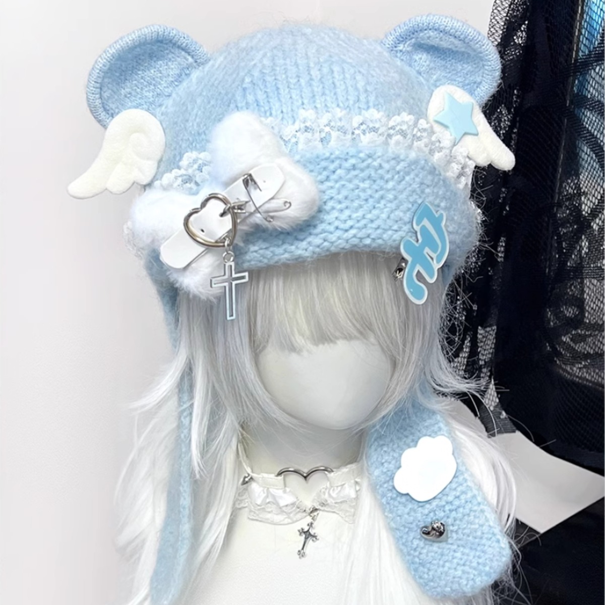 チェック柄 くま耳 ニット ベレー帽 地雷系 サブカルチャー かわいい