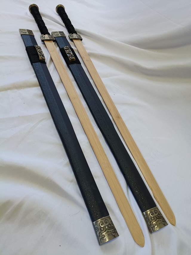 ●訳あり品● 漢剣 黒石目鞘 竹光刀身 模造刀 中国剣 C56
