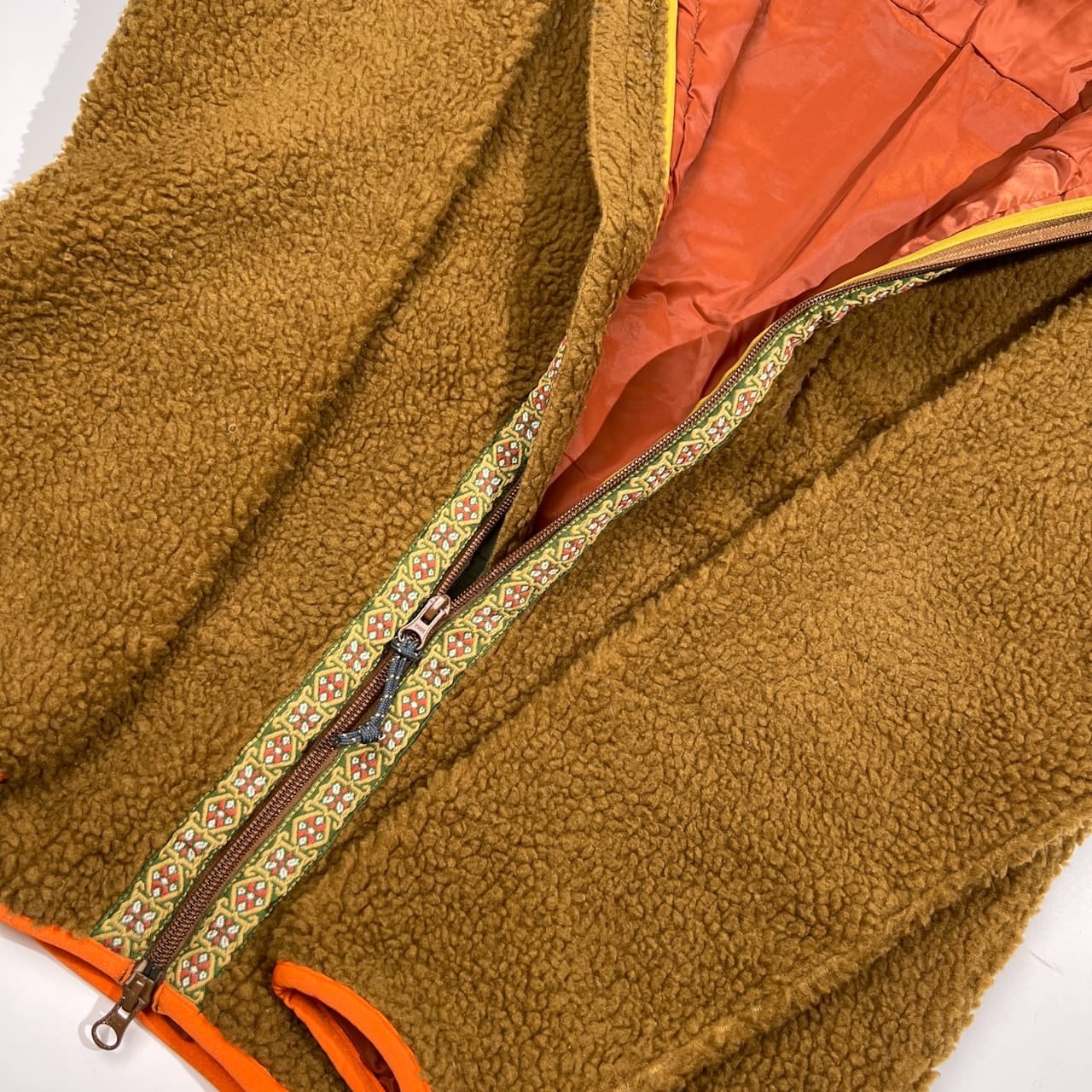 AIGLE エーグル ダブルジップ フリースジャケット サイズ L /キャメルブラウン×オレンジ/アウトドア/裏地付き