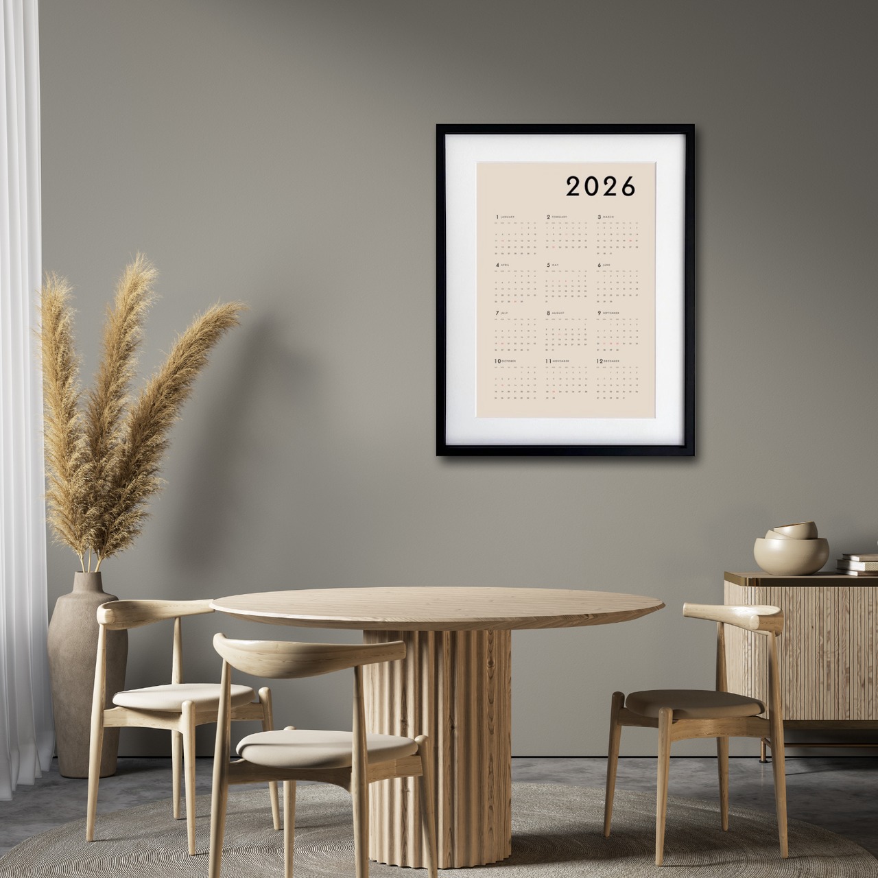 2026 MINIMAL CALENDAR｜余白と数字が美しいミニマルカレンダーポスター｜一年を整える洗練デザインA3ポスター