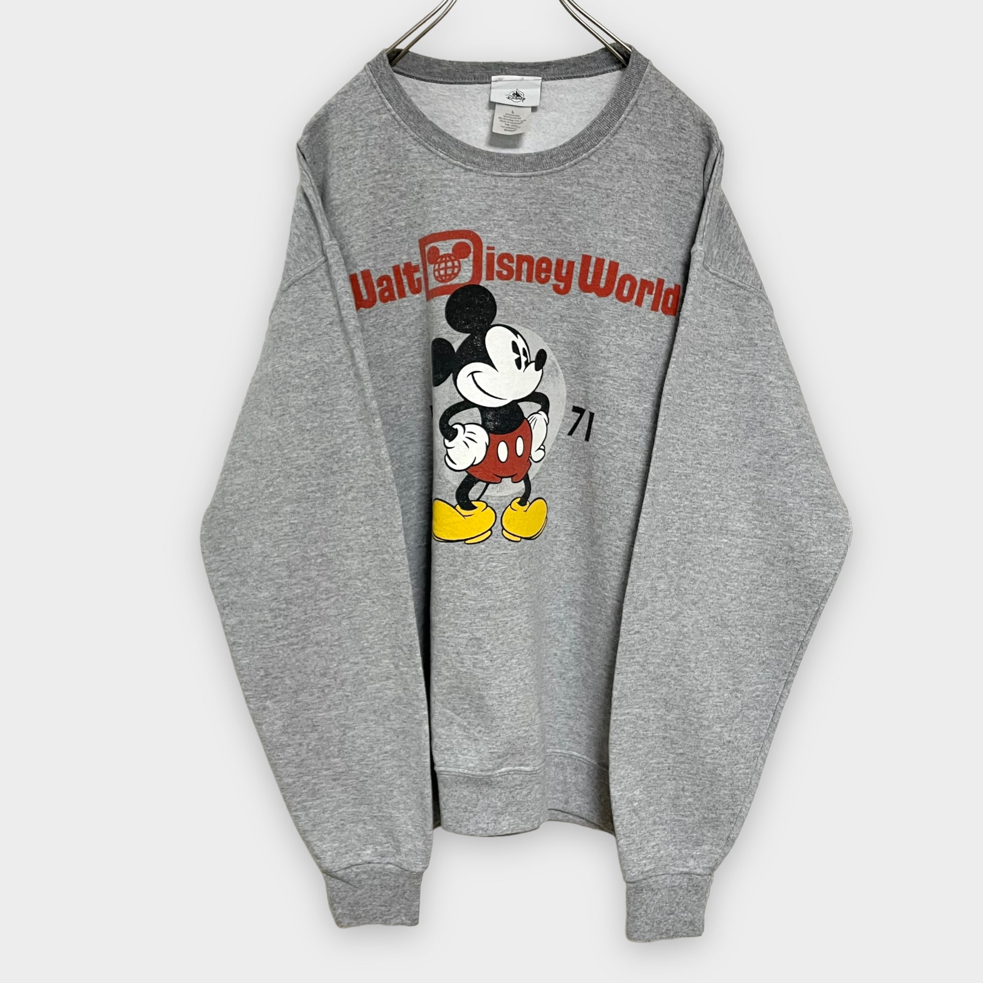 US USA製 ミッキーマウス プリント スウェット シャツ 長袖 ディズニー DISNEY WEAR エプコットセンター 万国旗 サイズ：メンズ XXXXL ビッグサイズ レッド