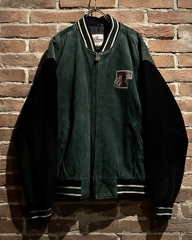 【Caka act3】"Disney" "Tigger" Embroidery Design Vintage Loose Suede Leather Stadium Jacket