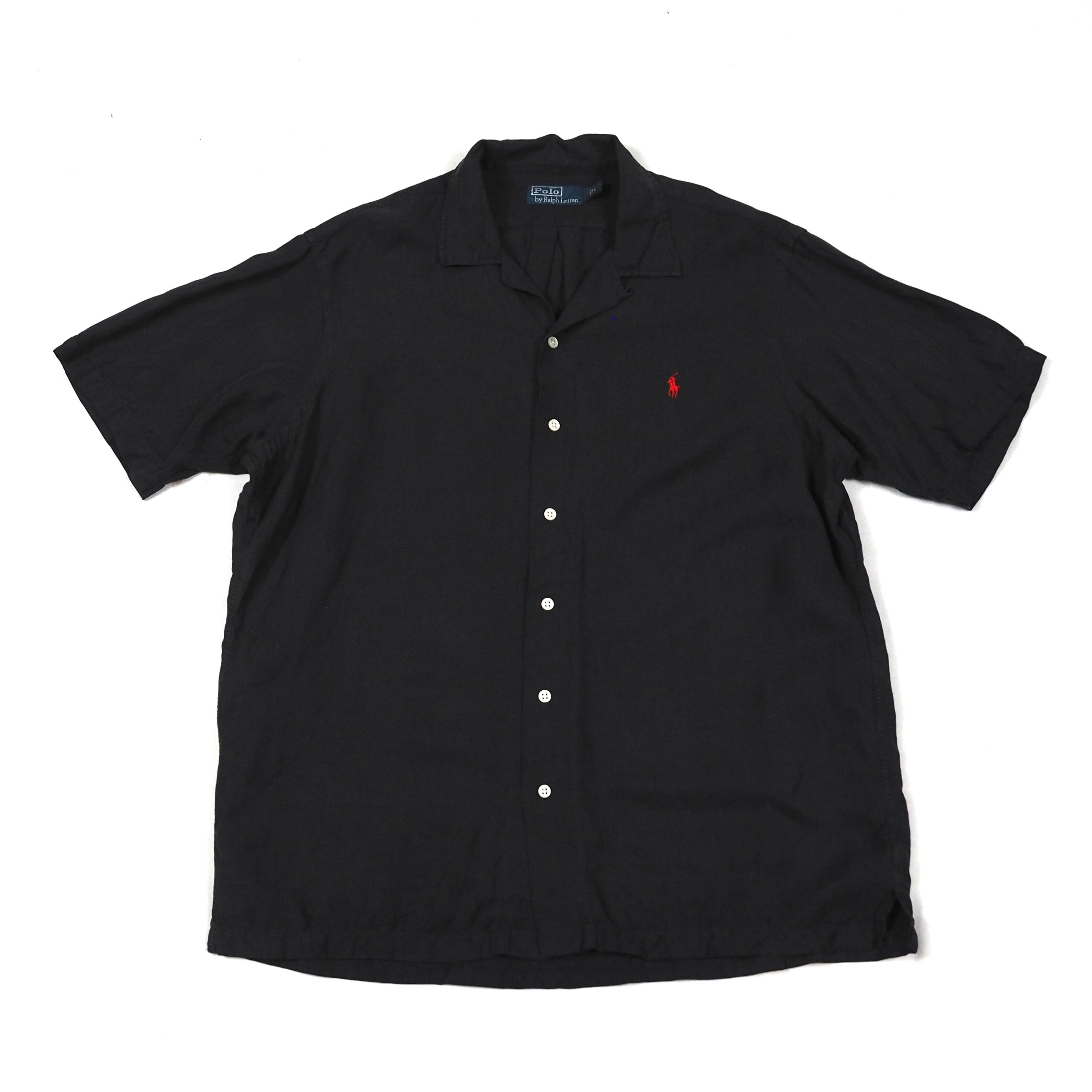 Polo by Ralph Lauren【Black】open collar s/s shirt Linen/Silk L