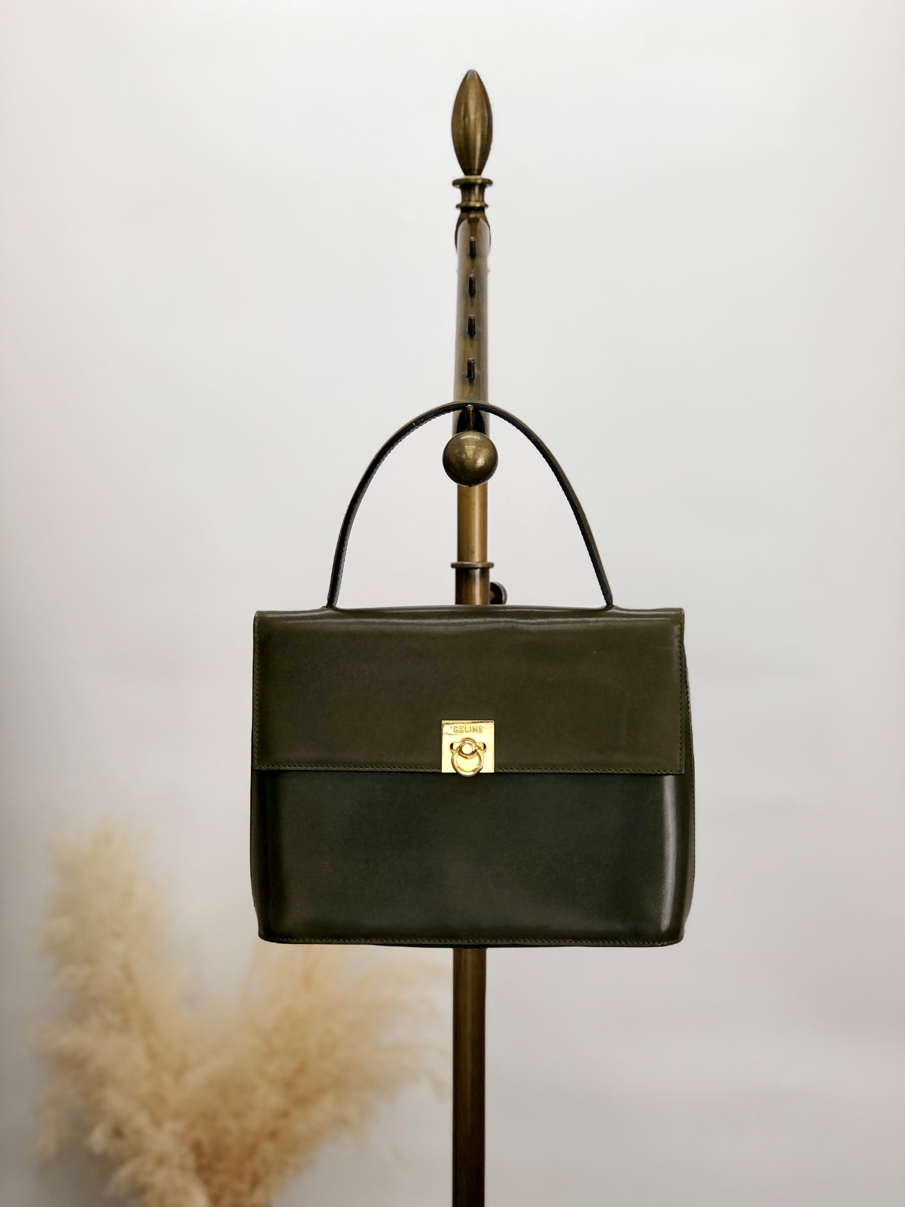CELINE セリーヌ ハンドバッグ カーキ ガンチーニ レザー vintage