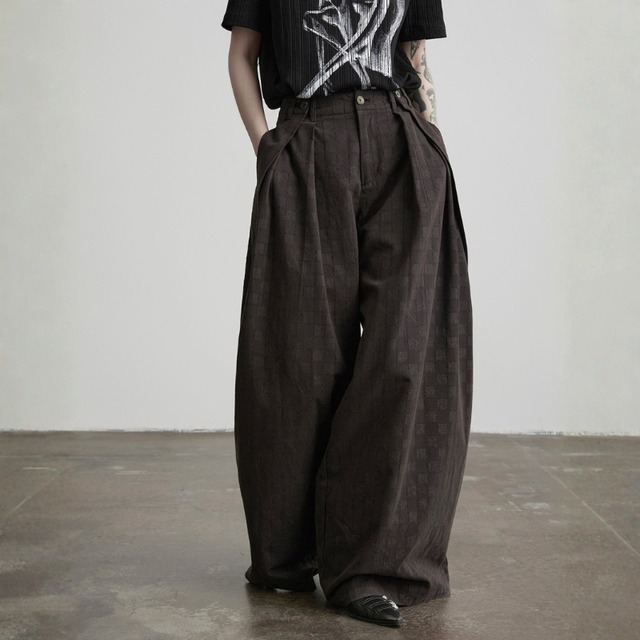 Check pattern wide pants C1551