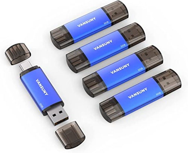 Vansuny USBメモリ Type C 32GB 5個セット USBフラッシュドライブ 2in1 OTG USB 2.0 + USB Cメモリ タイプC 32ギガ （青）