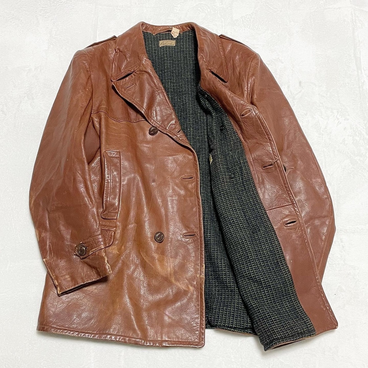 RRL レザーピーコート 着こ 40s 海軍 Lブラウン系