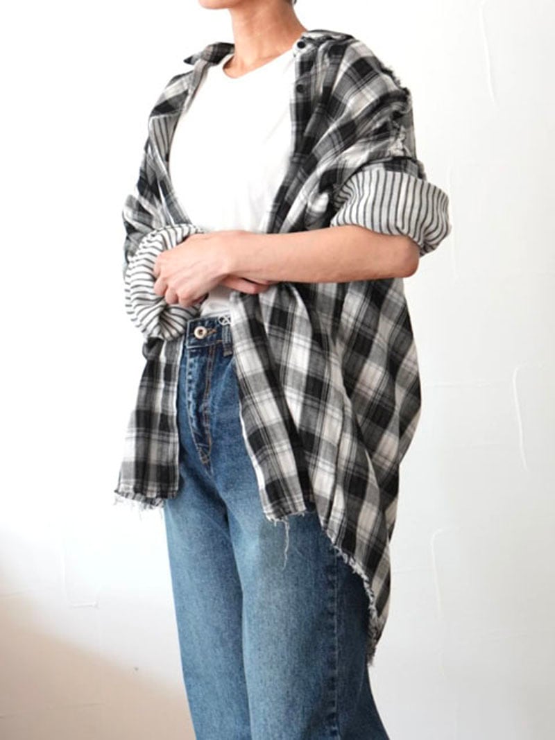 【SALE】213s. LePuju select ガーゼチェックシャツ(black / blue)