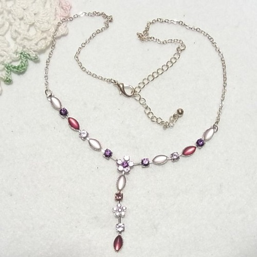 パープルラインストーンのYネックレス　 アクセサリーのセール通販　8639N