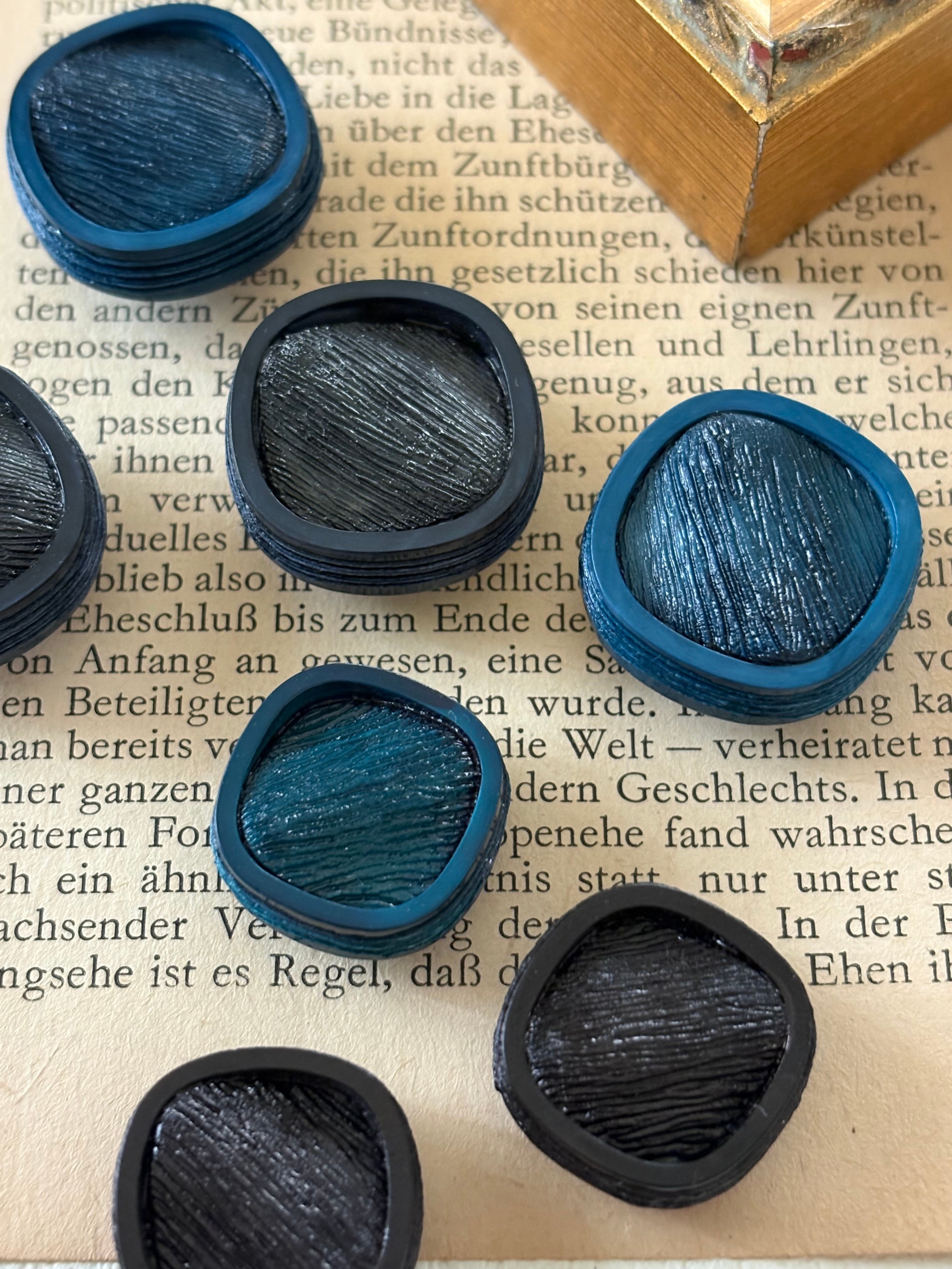 23mm Japanese ヴィンテージ ボタン スクウェア型 ブルー/ブラック レトロ アクセサリーパーツ 装飾材