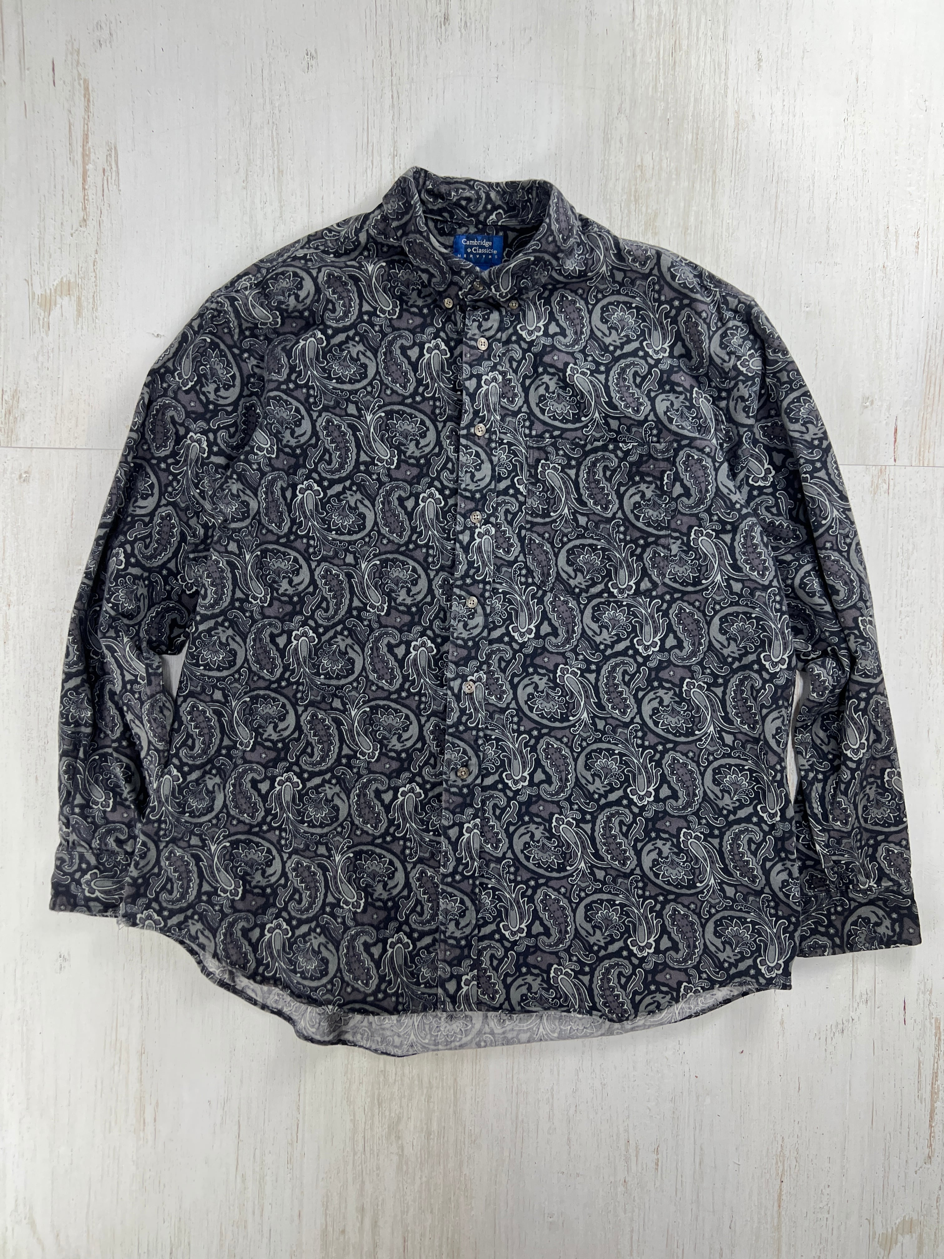 Cambridge Classics Paisley Button Down Shirt Black&Gray XL / ケンブリッジクラシックス ペイズリー柄 ボタンダウンシャツ ブラック&グレー XL #F978