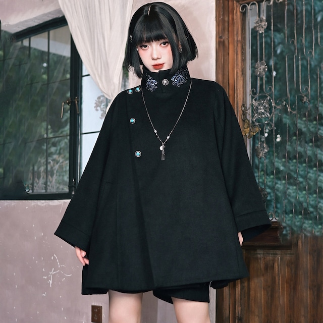 ♥ウールに刺繍、ケープの風格!【古怪舍---浮光鰭夢シリーズ】★チャイナ風コート★ ウール アウター coat ゆったり マントコート