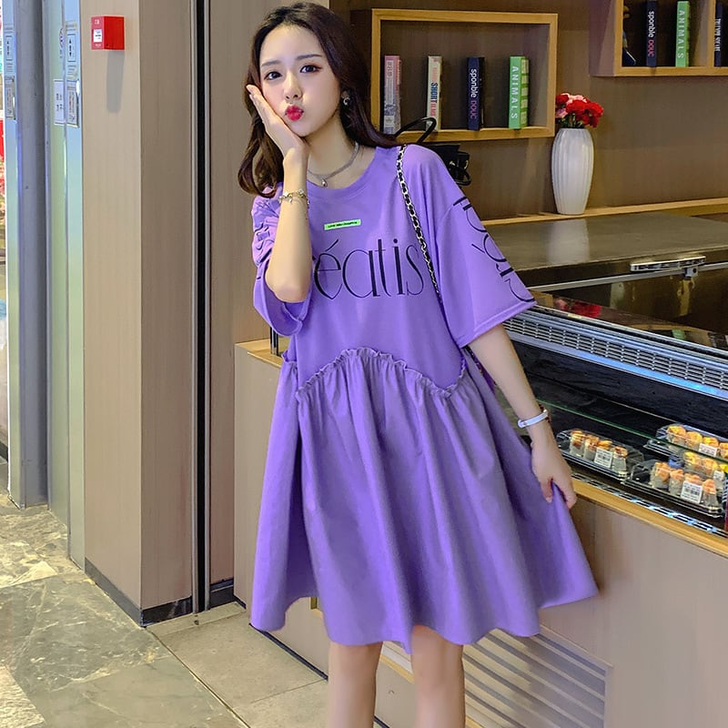 【新作】【送料無料】 マタニティウェア2020夏の新しいニットステッチルーズドレスミドル丈ドレス妊婦-アリババ サマー 夏物 expec287044064417