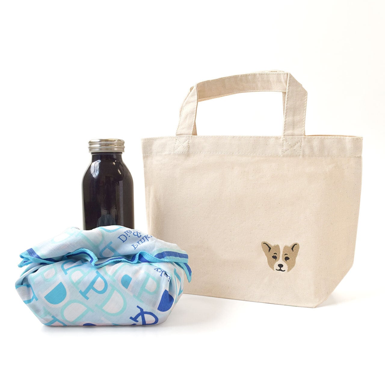 コーギー （子犬）刺繍 お散歩ハンドバッグ（名入れ可） ランチバッグ