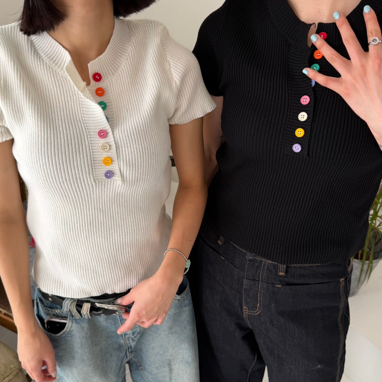 カラフルボタント半袖ニットトップス_LN03800 | lanan(ラナン)
