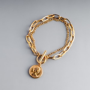 316L coin & mantel chain bracelet  #b26