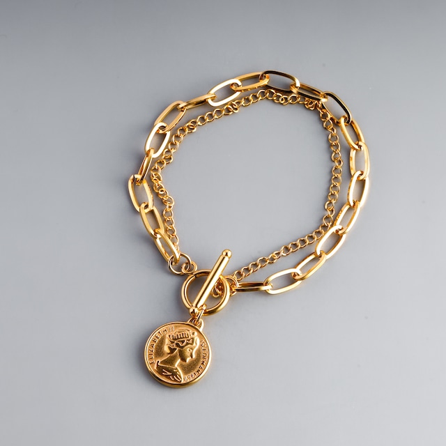 316L coin & mantel chain bracelet  #b26  ☆