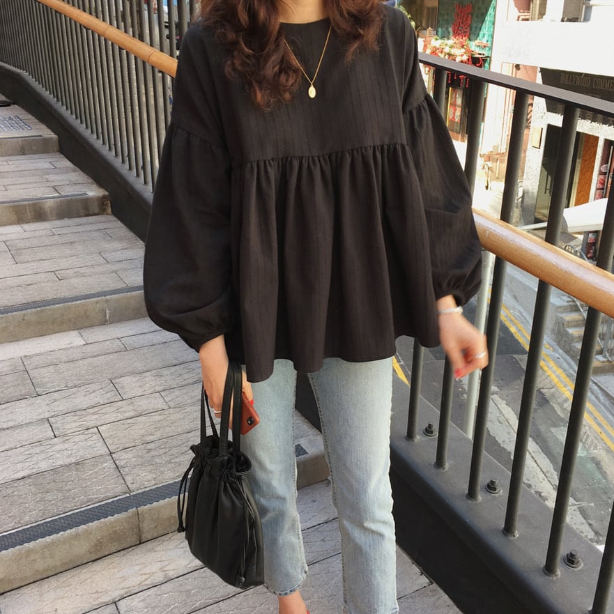 トップス 長袖トップス ボリューム袖 袖フリル ランタンスリーブ