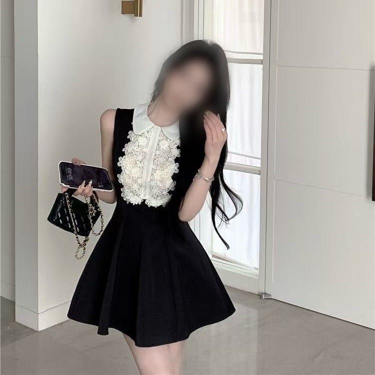 レース ノースリーブ ミニワンピース ワンホン 韓国 フェミニン お嬢様