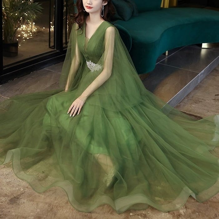 パーティ イブニングドレス ボリュームチュール 編み上げ 透け感(M9547)ζ