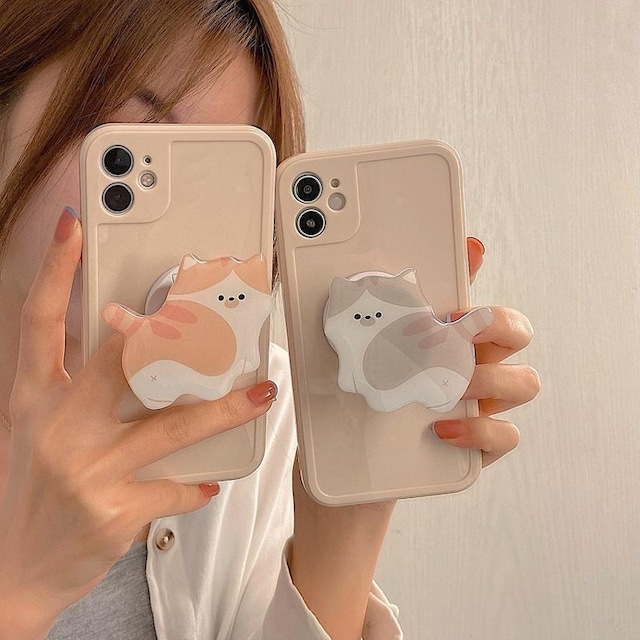 スマホグリップ スマホリング かわいい お洒落 シンプル 全機種対応 猫 ネコ ねこ レディース スタンド 落下防止