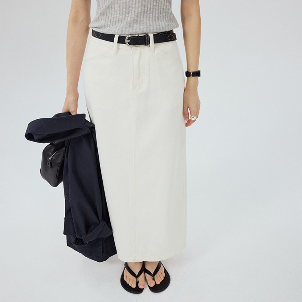 Front Seam Midi Tight Skirt【4color】 T4378