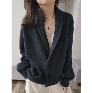 レイジースタイルラペルニットカーディガン W01347