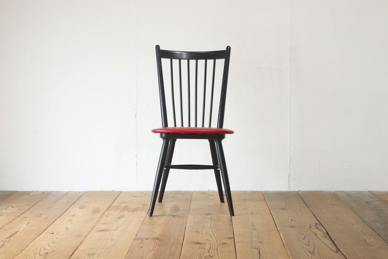 レトロ ダイニングチェア 椅子 食堂 木製 合皮 レザー 赤 レッド 松田