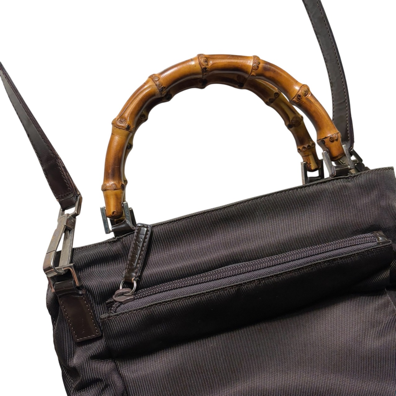 vintage GUCCI khaki nylon 2way bag “Bamboo”