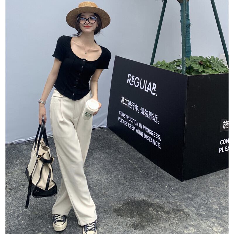 ウェスト薄手カジュアルレディースサマーパンツ ルーズスタンダード レトロ 夏物 ガールズファッション6808898782