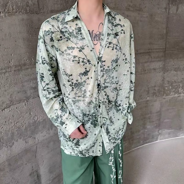 【之】★シャツ★グリーン カジュアル vintage ファッション