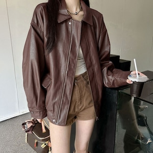 ライダース ジャケット PUレザー レディース 韓国 ブルゾン 秋冬 防寒 防風 大人 カジュアル ストリート 原宿系 レトロ 革ジャン レザージャケット アウター 大人可愛い 大人女子