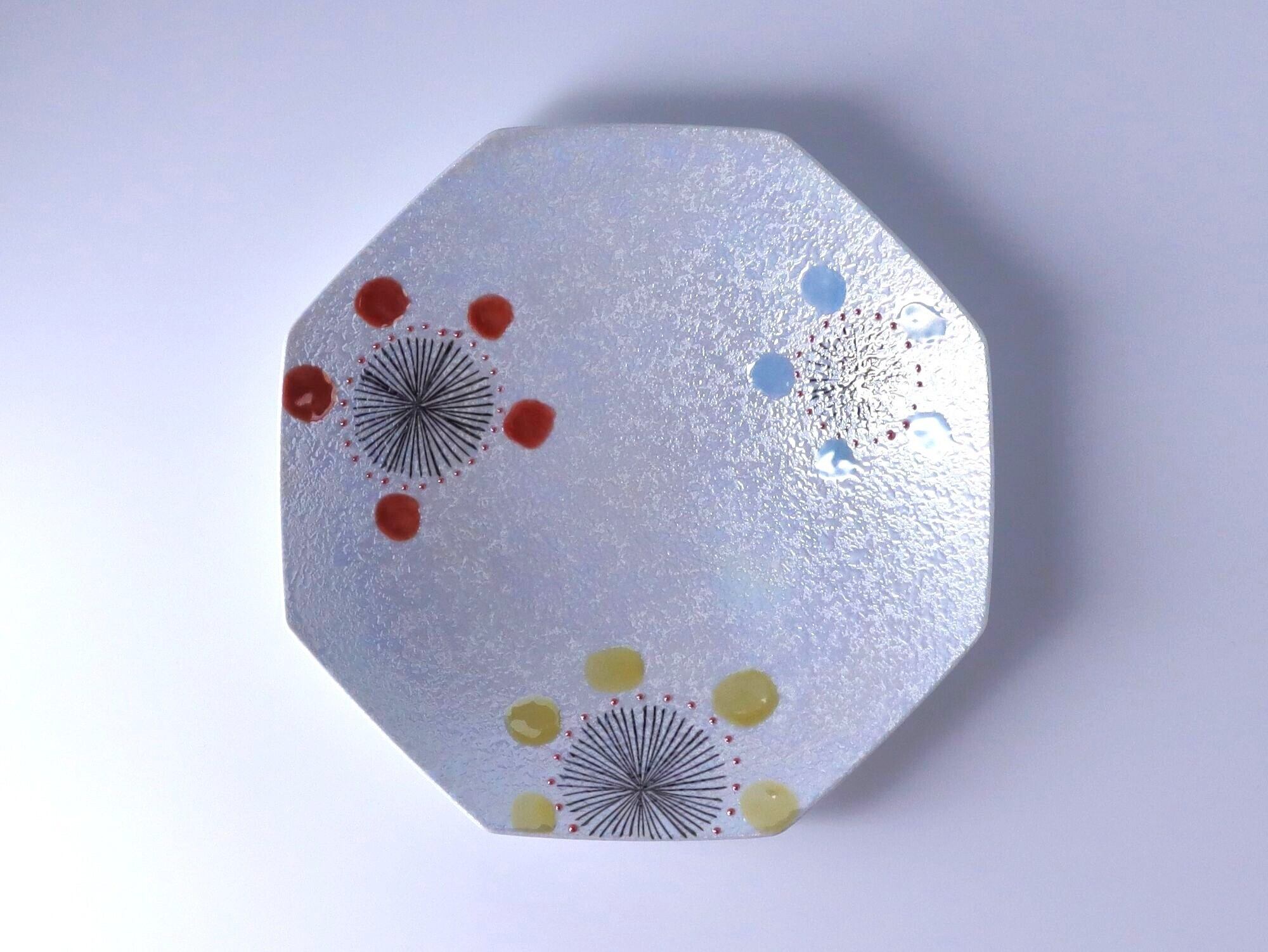 八角26cm平皿 ラスター彩三色花絵 | 有田焼の白峰堂