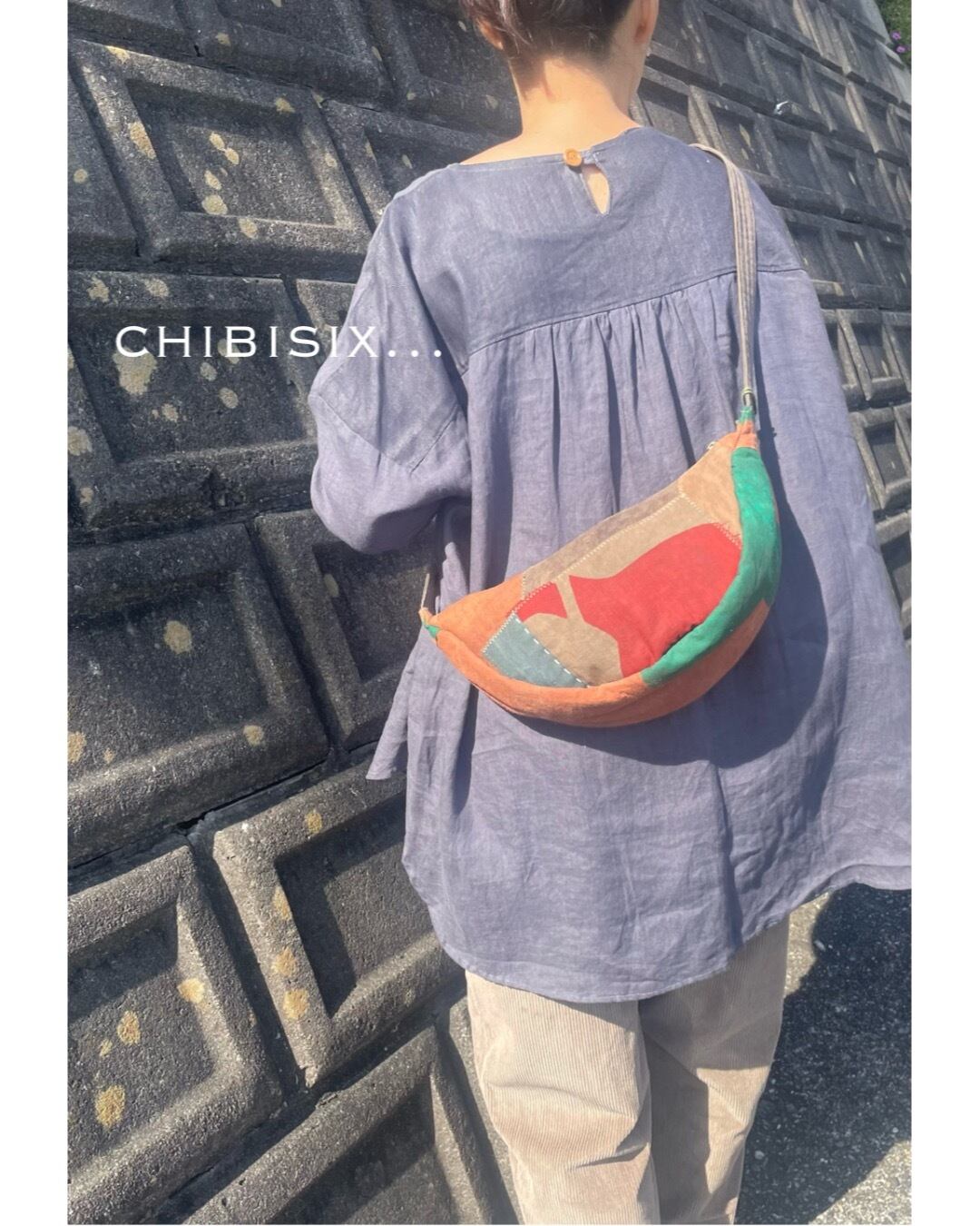 古布 柿渋染&鉄媒染のボディバッグ | chibisix