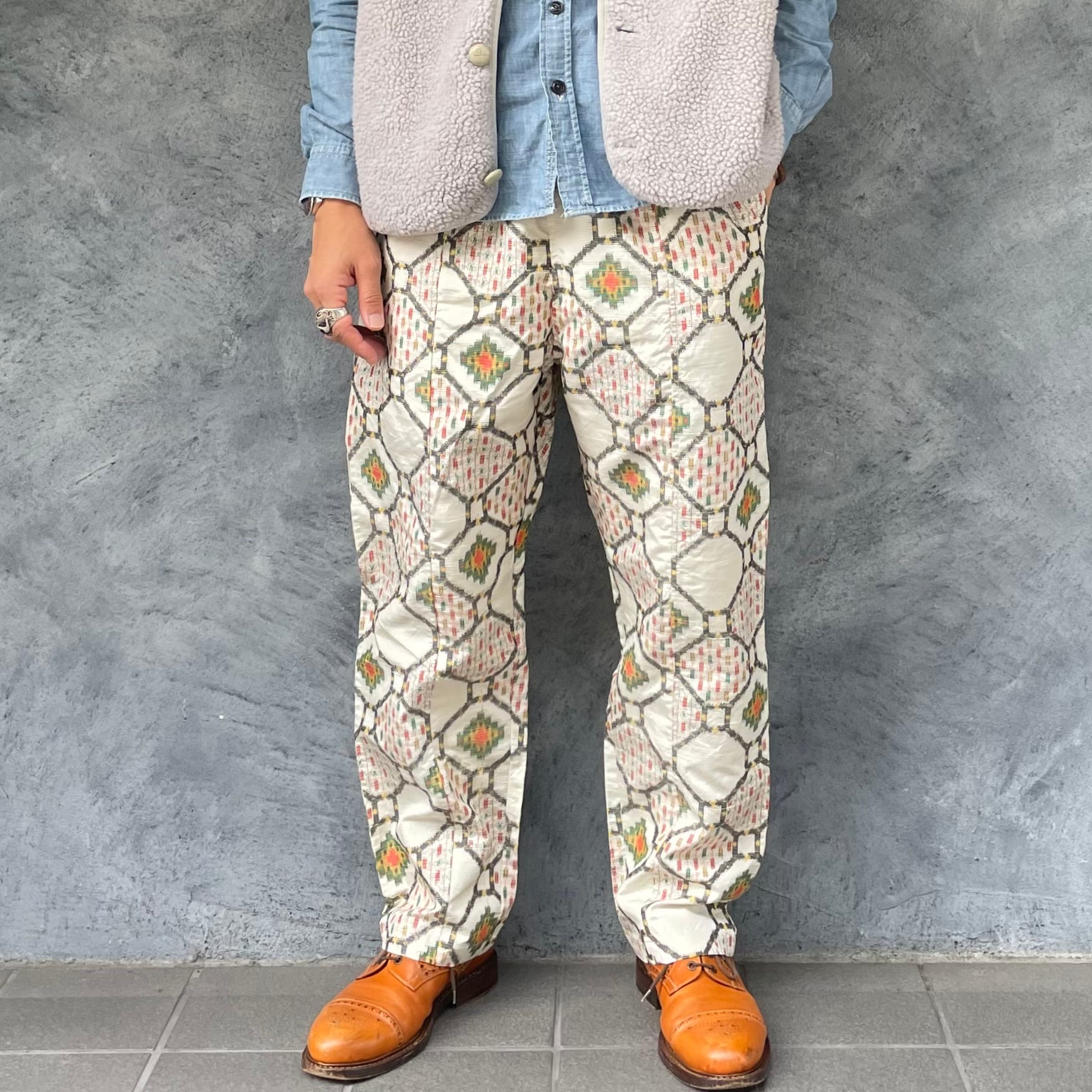 着物リメイクパンツ - kimono elastic waist pants