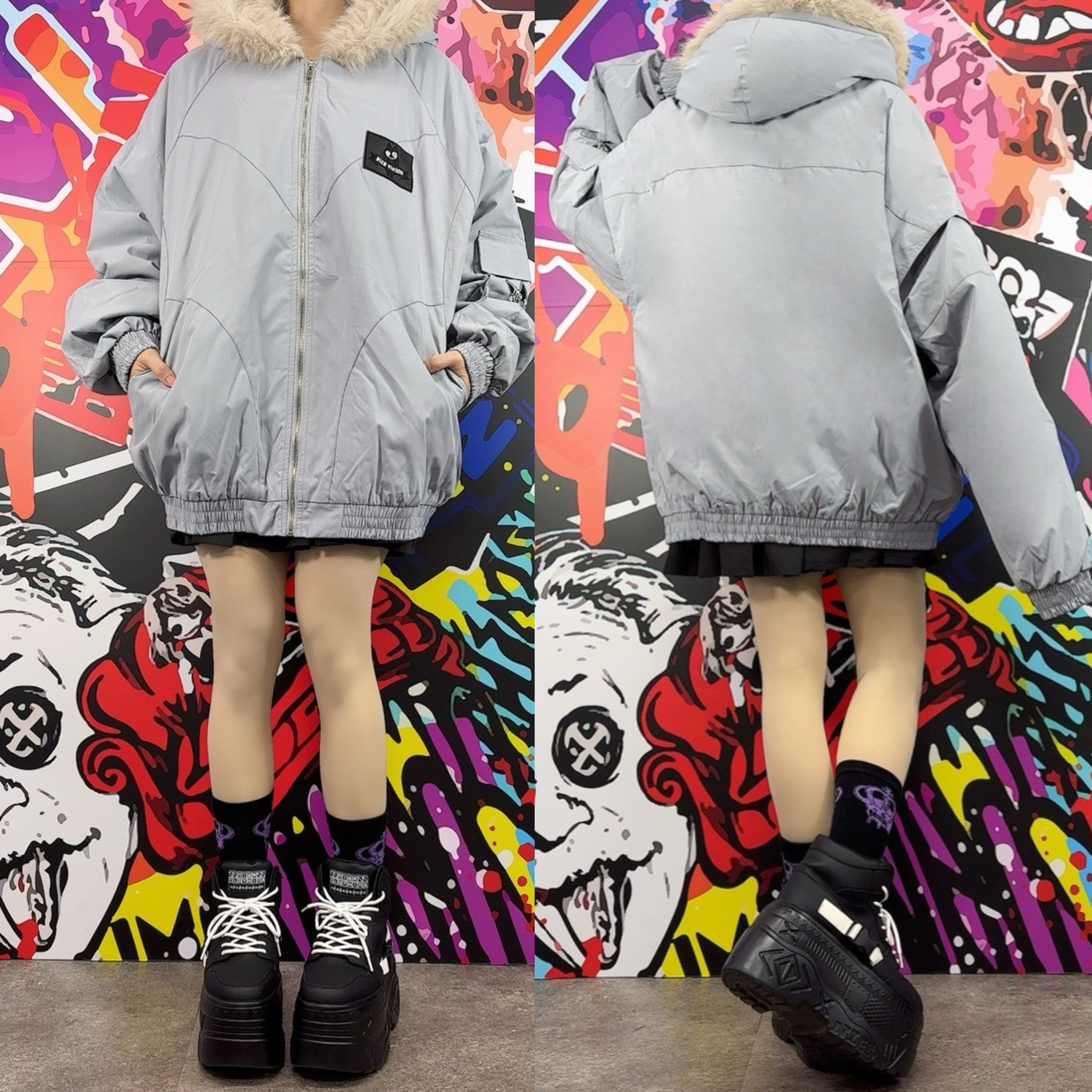 超防寒!!UNISEXファーフード中綿入りアウター【GRAY】 | NIER CLOTHING