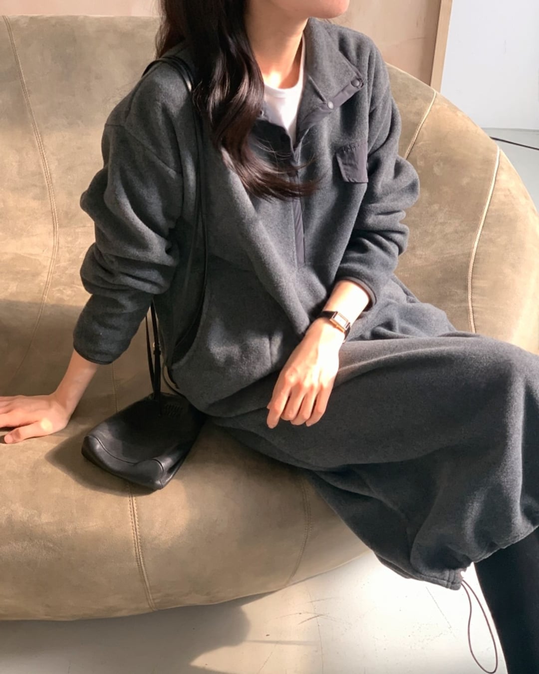 フリース裏地ロングワンピース