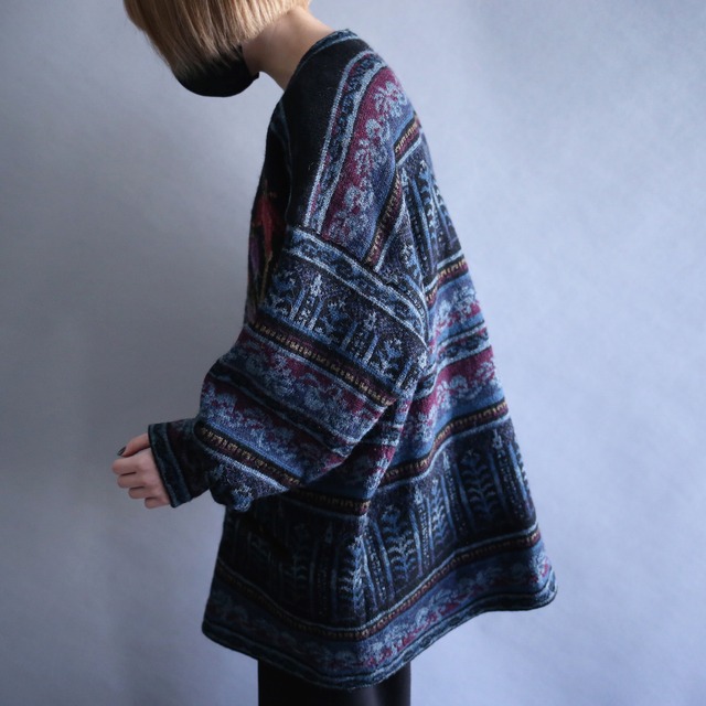 flower and geometry pattern no-color knit jacket