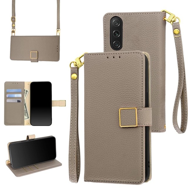 for Xperia 1 VII ケース 手帳型 ショルダー 1 vii マーク7 SO-51F/XQ-FS44/SOG15 財布型 カバー ストラップ長+短2本付き 肩掛け 斜めがけ 女性 おしゃれ ロングストラップ カード収納 横置き 上質な手触り 耐汚れ気質 肌感レザー 防指紋 耐久性 贈り物 グレー