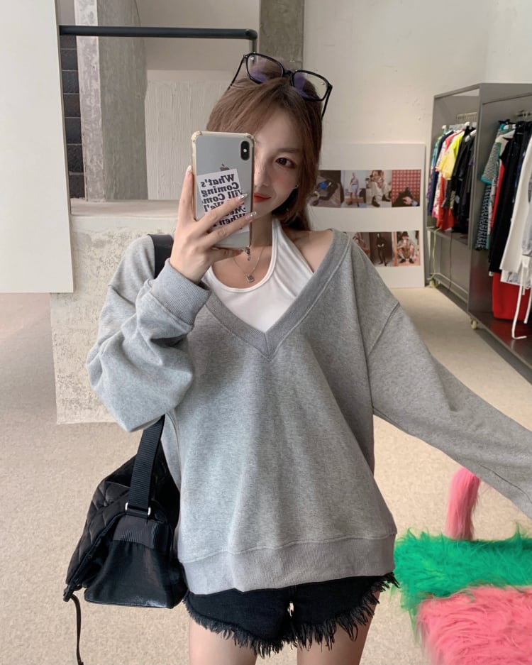 オータムVネックブラウス ロング 秋物 モンロー19669898078