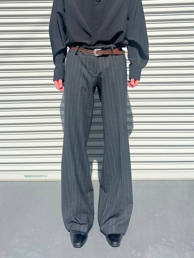 pinstripe gray wide straight slacks
