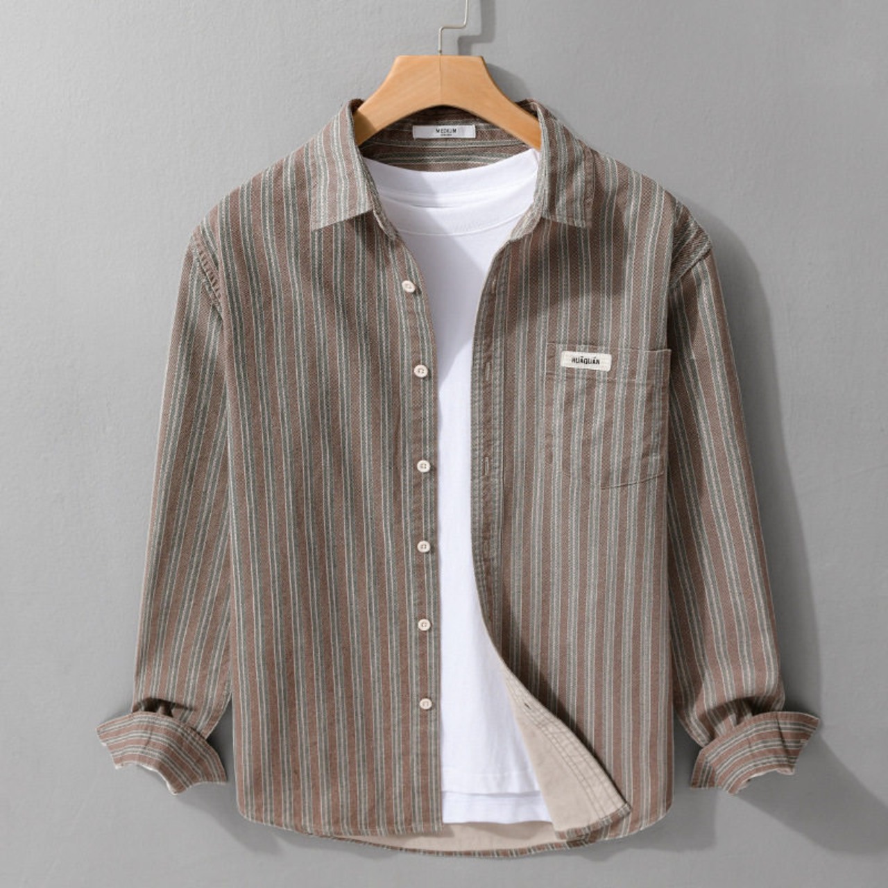 【M-3XL】Vintage Stripe Long Sleeve Shirt / ヴィンテージ ストライプ 長袖 シャツ