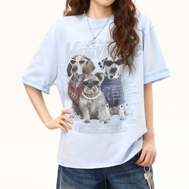 ドッググラフィックレトロTシャツ 2col R02242