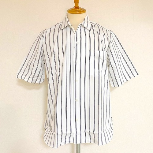 Satin Stripe One Up Collar S/S Shirts　White
