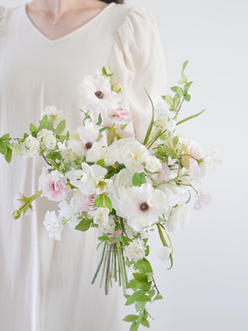 〈完成品販売ブーケ〉white pink artificial flower bouquet
